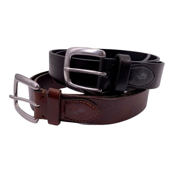 Lot 2 POLO Ralph Lauren Logo Leather Belt Brown Black Size 36